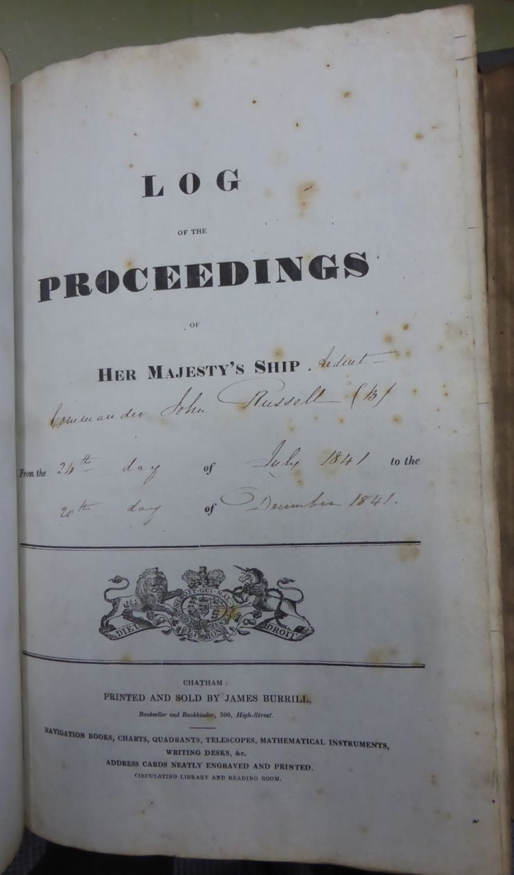 HMS Ardent Logbook 1841 first page